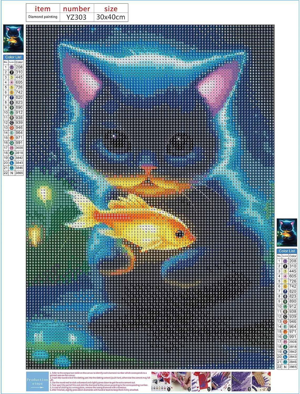 Diamond Painting Kit " Katze mit Fisch "! 30 x 40 cm!