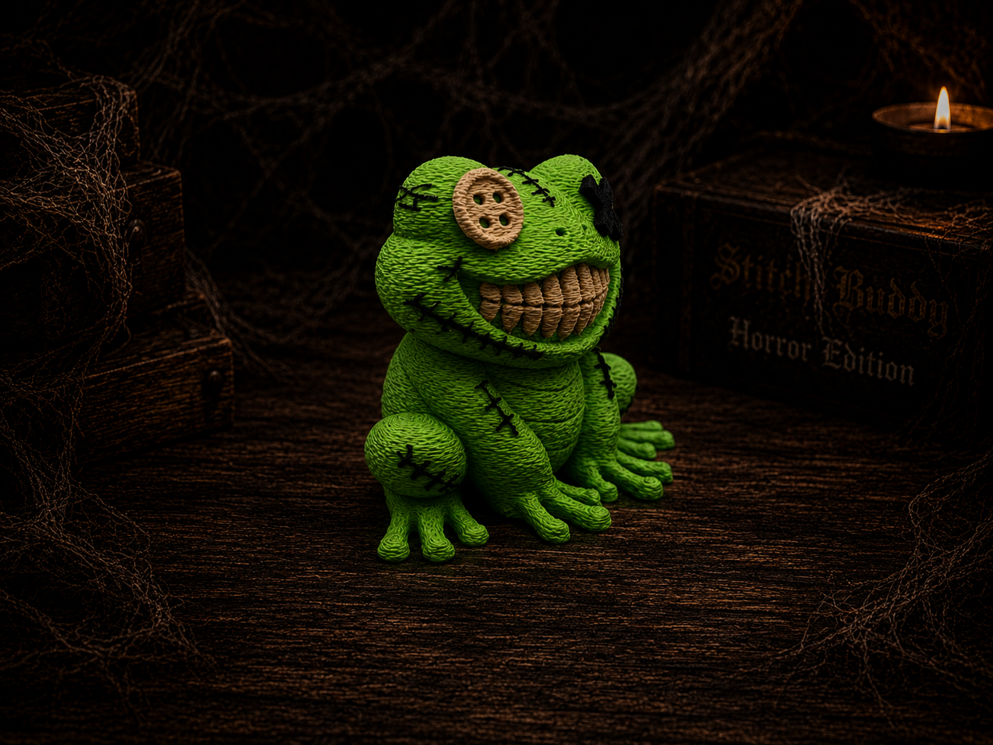 Detailansicht Stitch Buddie Horror-Frosch – handgefertigte 3D-Druck Sammelfigur ca. 8×11 cm von fks-design