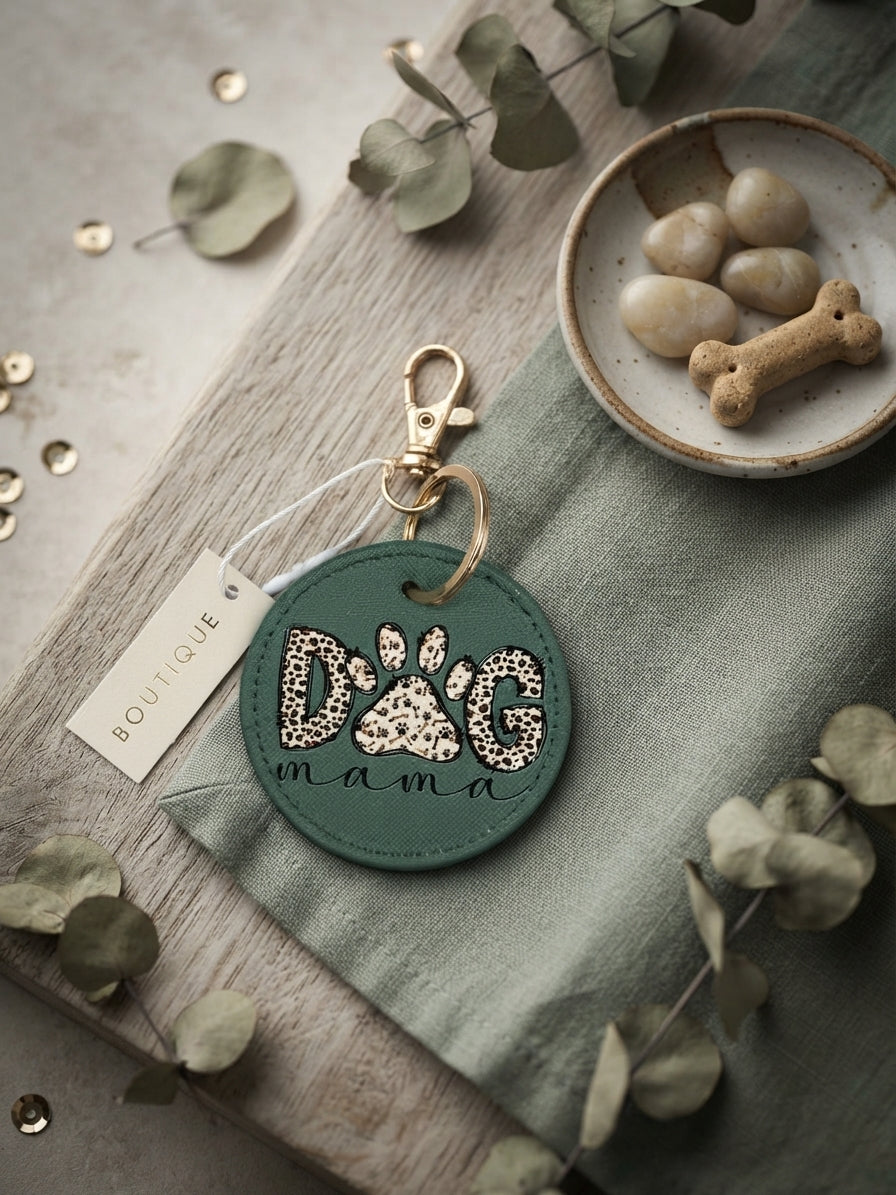 BagBase „Dog Mama“ Schlüsselanhänger aus PU-Lederoptik mit Pfoten-Details von fks-design
