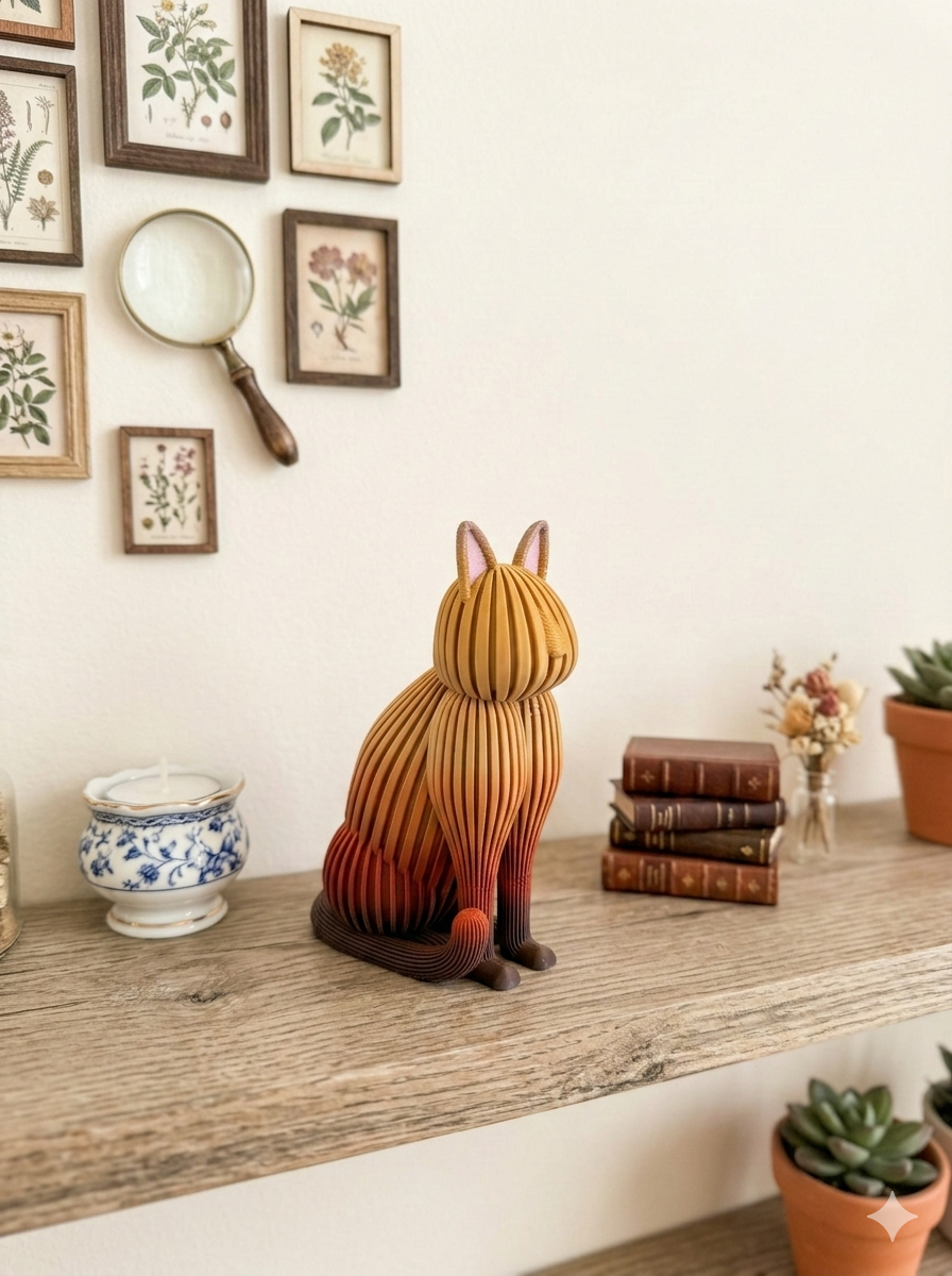 Katze Dekoration 3D Druck - Sitzend Detailreich