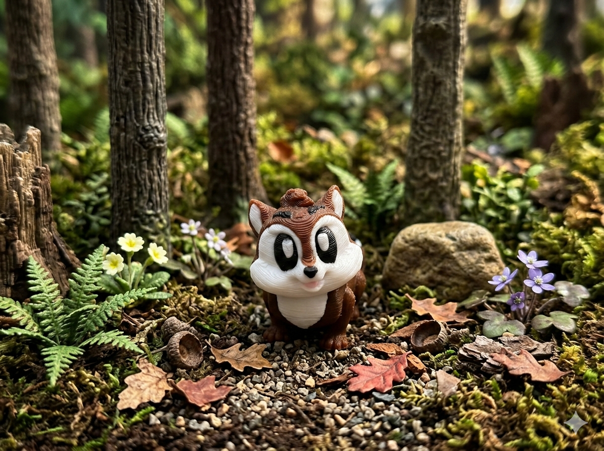 Mini Flexi Streifenhörnchen Seitenansicht 3D gedruckt PLA Mini Tier Deko - fks-design