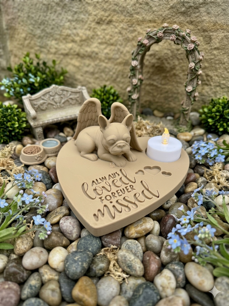 Gedenkstätte Französische Bulldogge 3D Druck - Detailansicht Engel 6,6x14x15,5cm