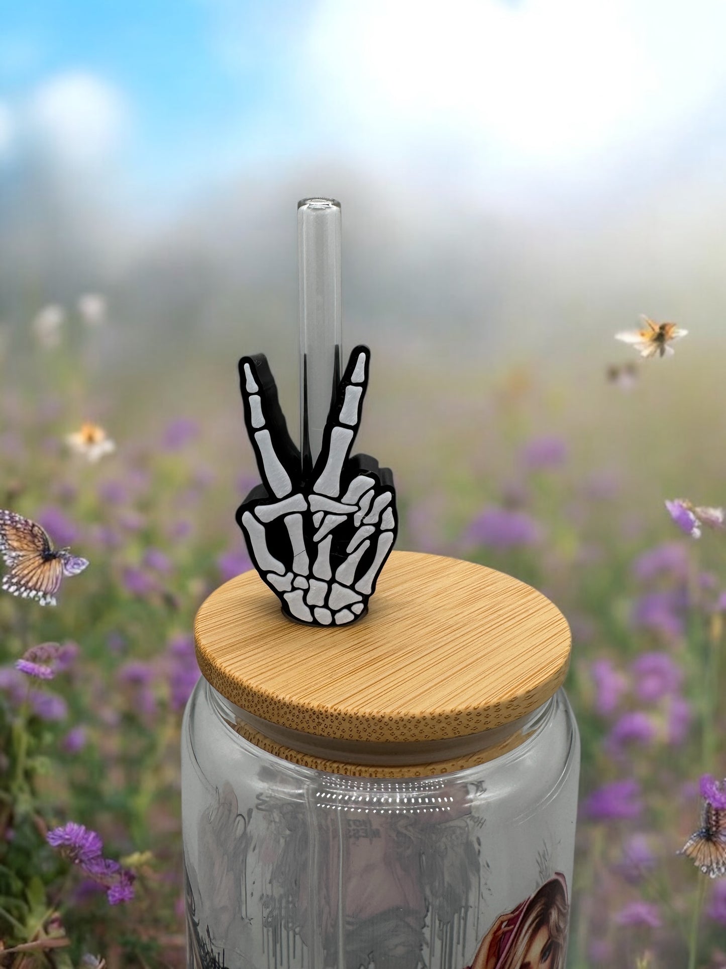 3D Druck Trinkhalm Topper Skull Skelett Hand Peace - Gothic Strohhalm PLA - fks-design
