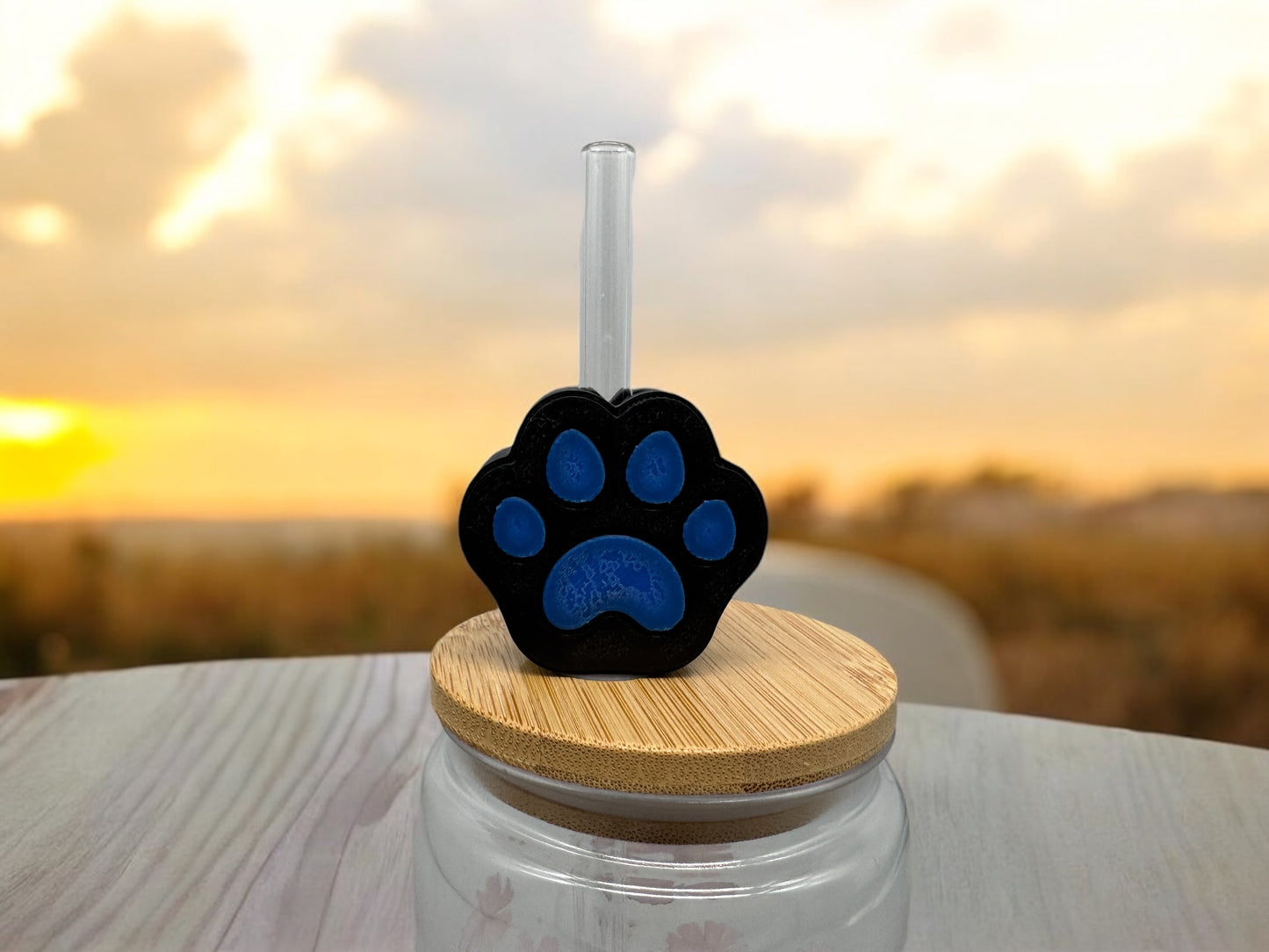 3D Druck Trinkhalm Topper Tierpfote schwarz/blau - Strohhalm Deko PLA - fks-design