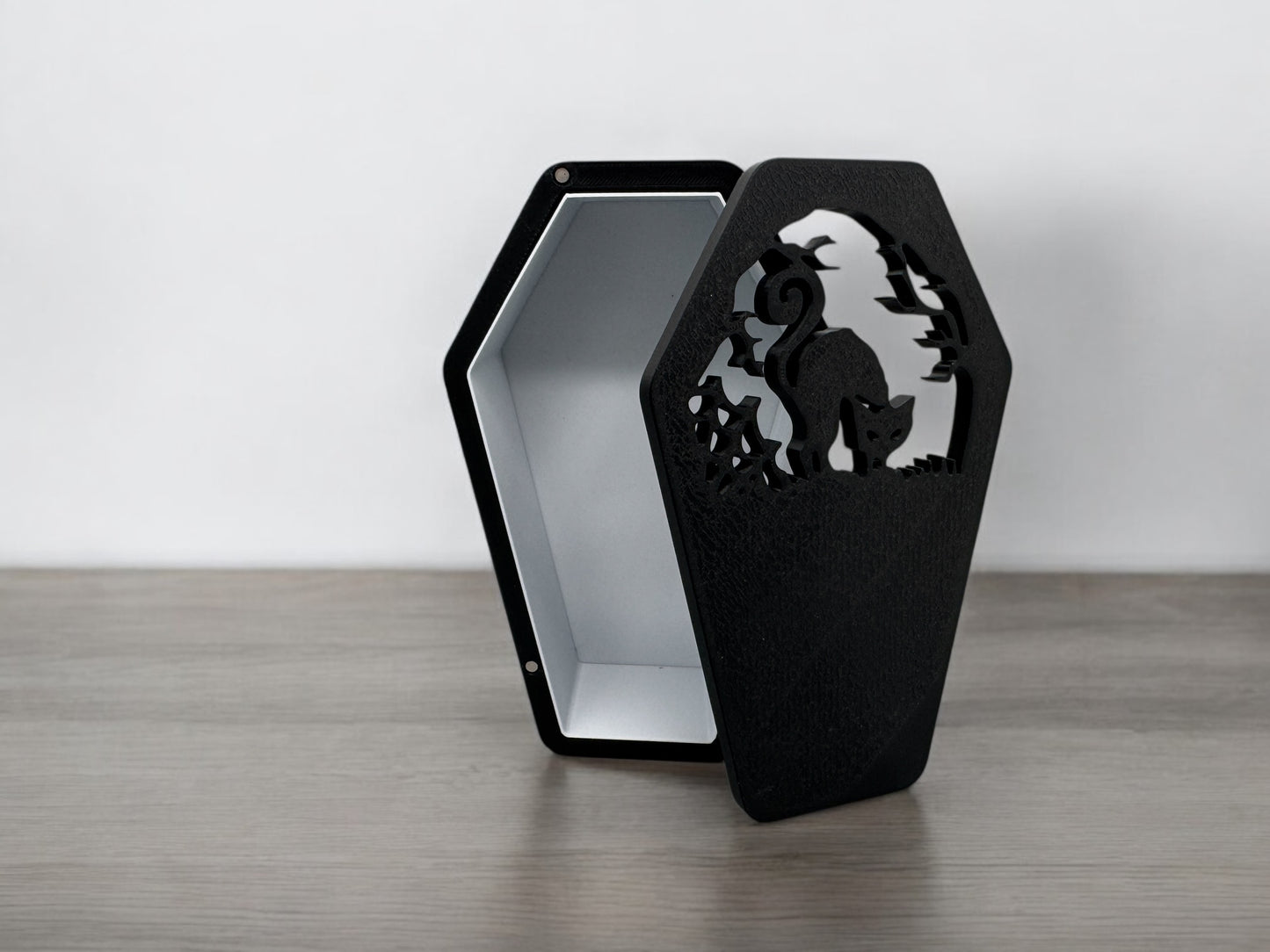 3D Druck! Halloween Teelichthalter " Sarg mit Katze "!