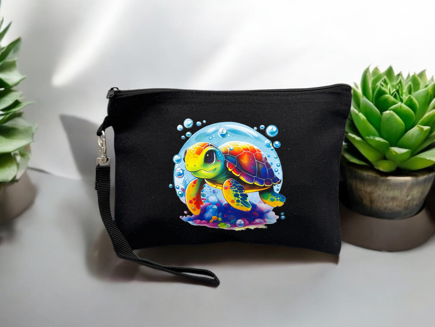 Bedruckte Stofftasche " Bubble Schildkröte " mit abnehmbarer Handschlaufe!