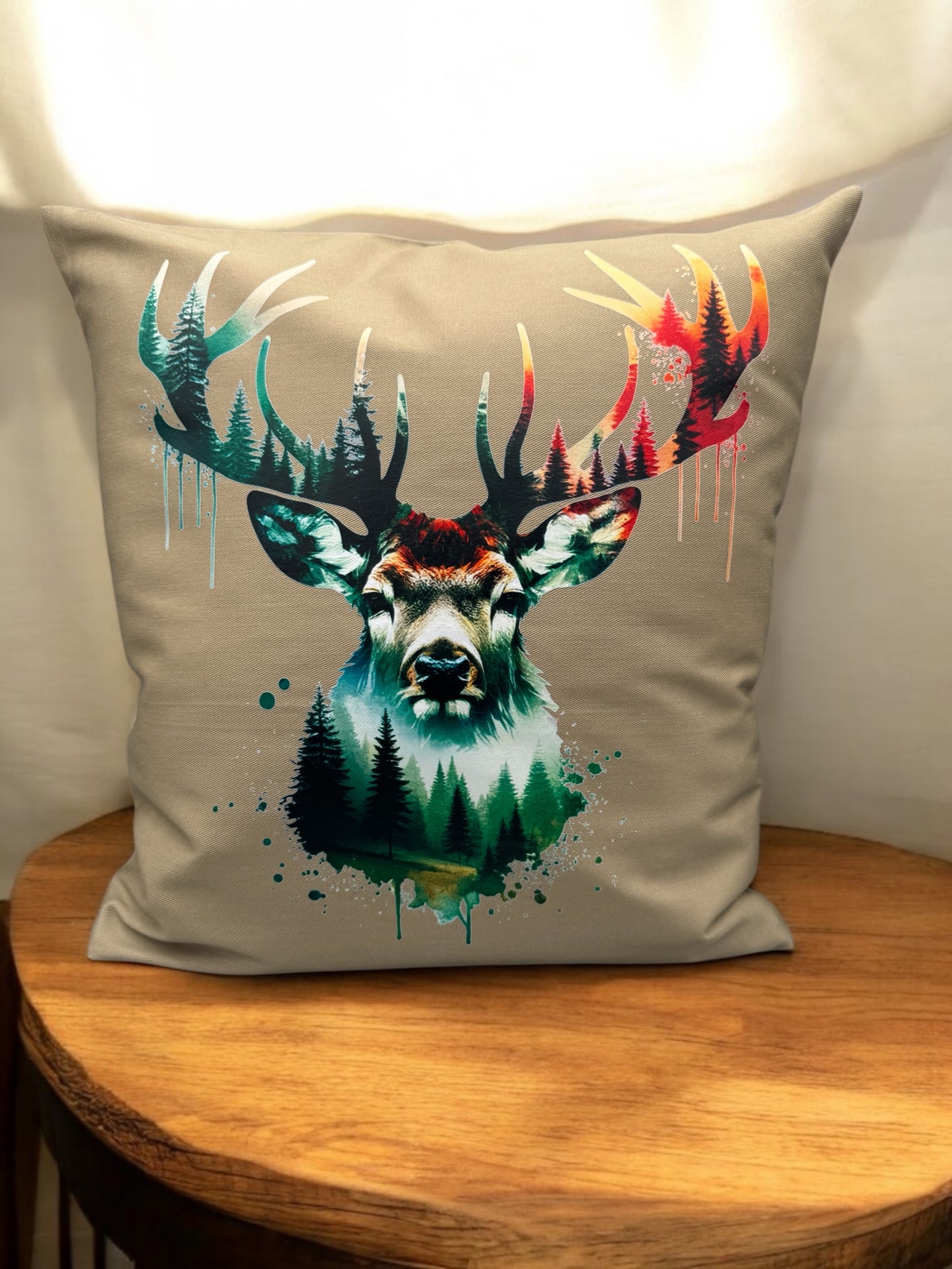 Kissenhülle Hirsch 40x40 cm von fks-design - DTF Druck natürliche Wald-Deko