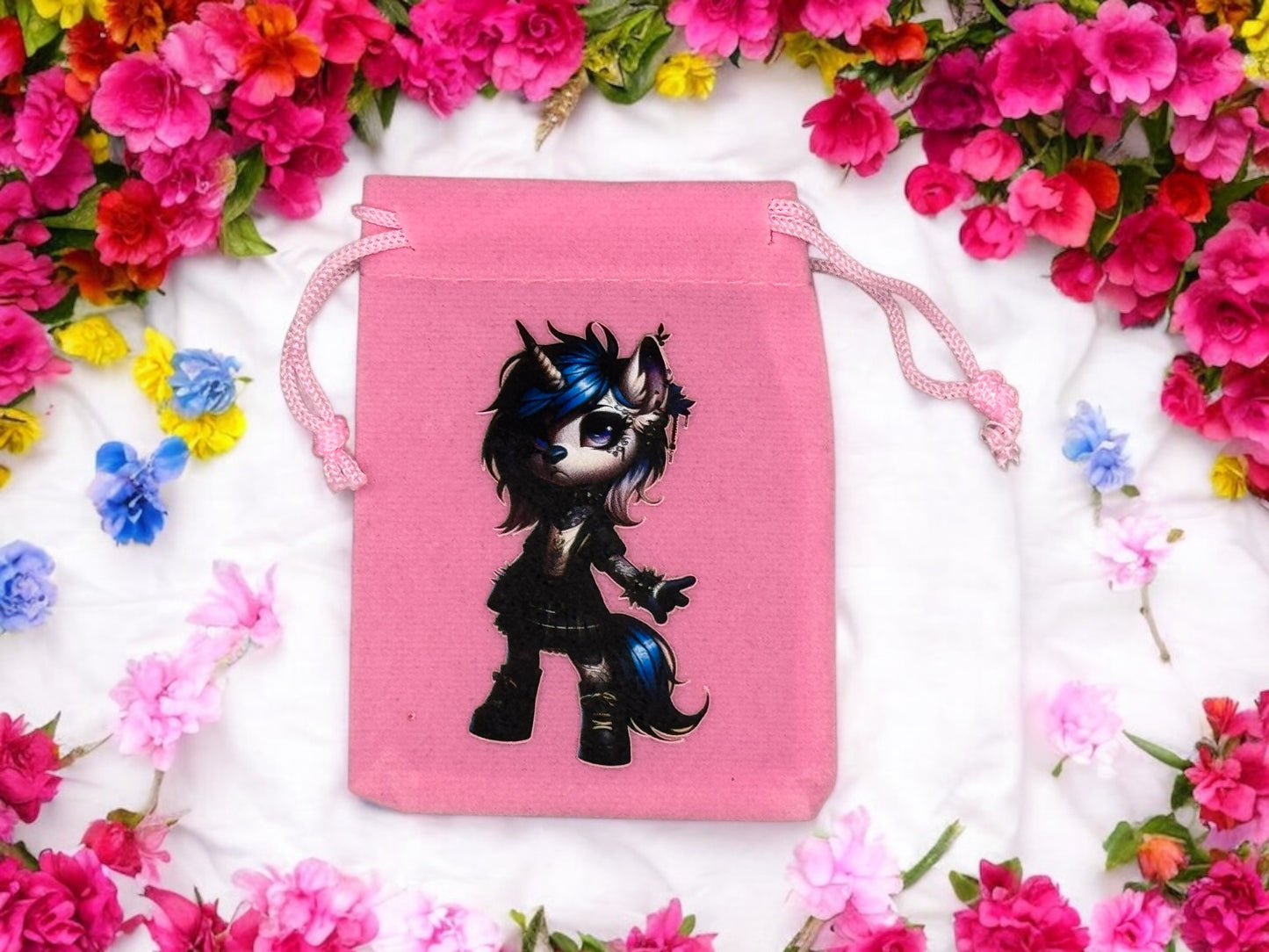 Samtbeutel " Gothic Einhorn Blue " mit Kordelzug! 7 x 9 cm