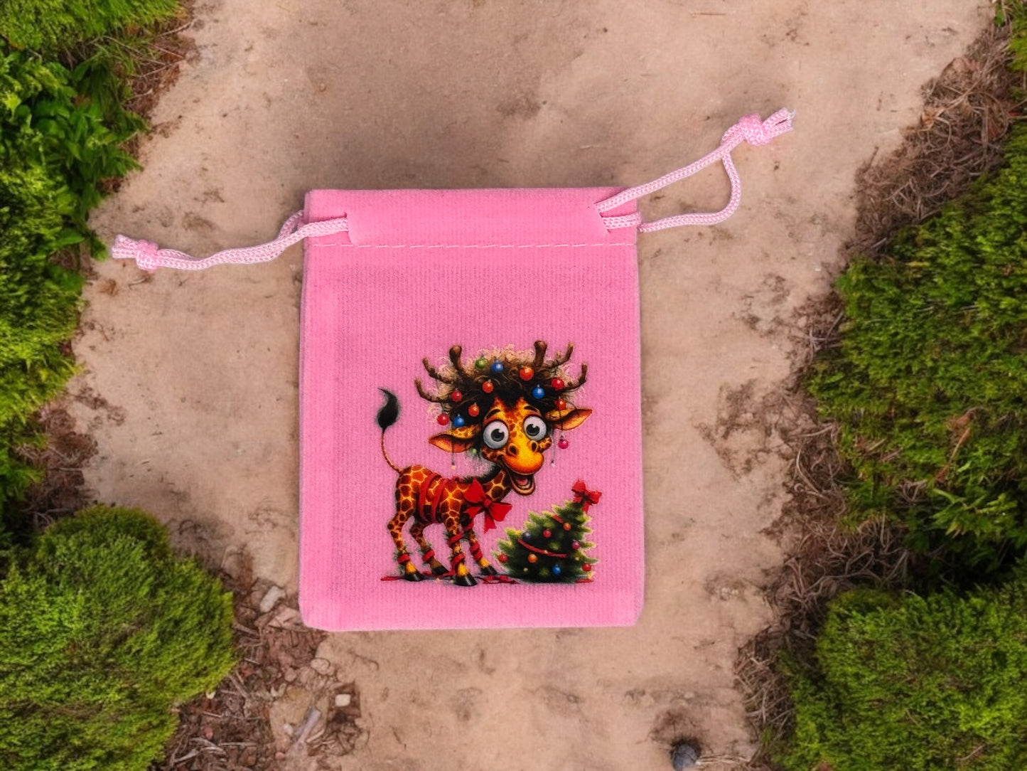 Samtbeutel " Crazy Giraffe " mit Kordelzug! 7 x 9 cm