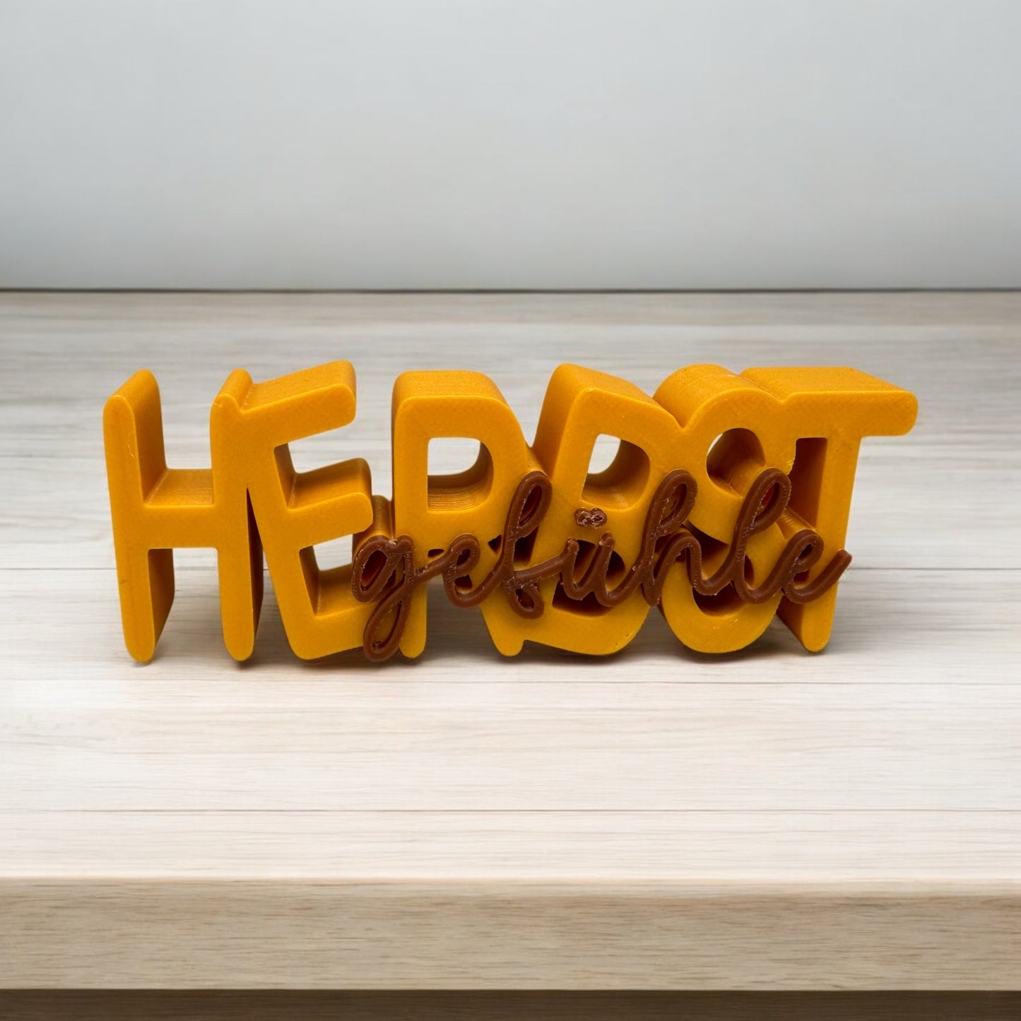 3D Druck Schriftzug Herbstgefühle in Gold und Braun – Herbstdeko von fks-design