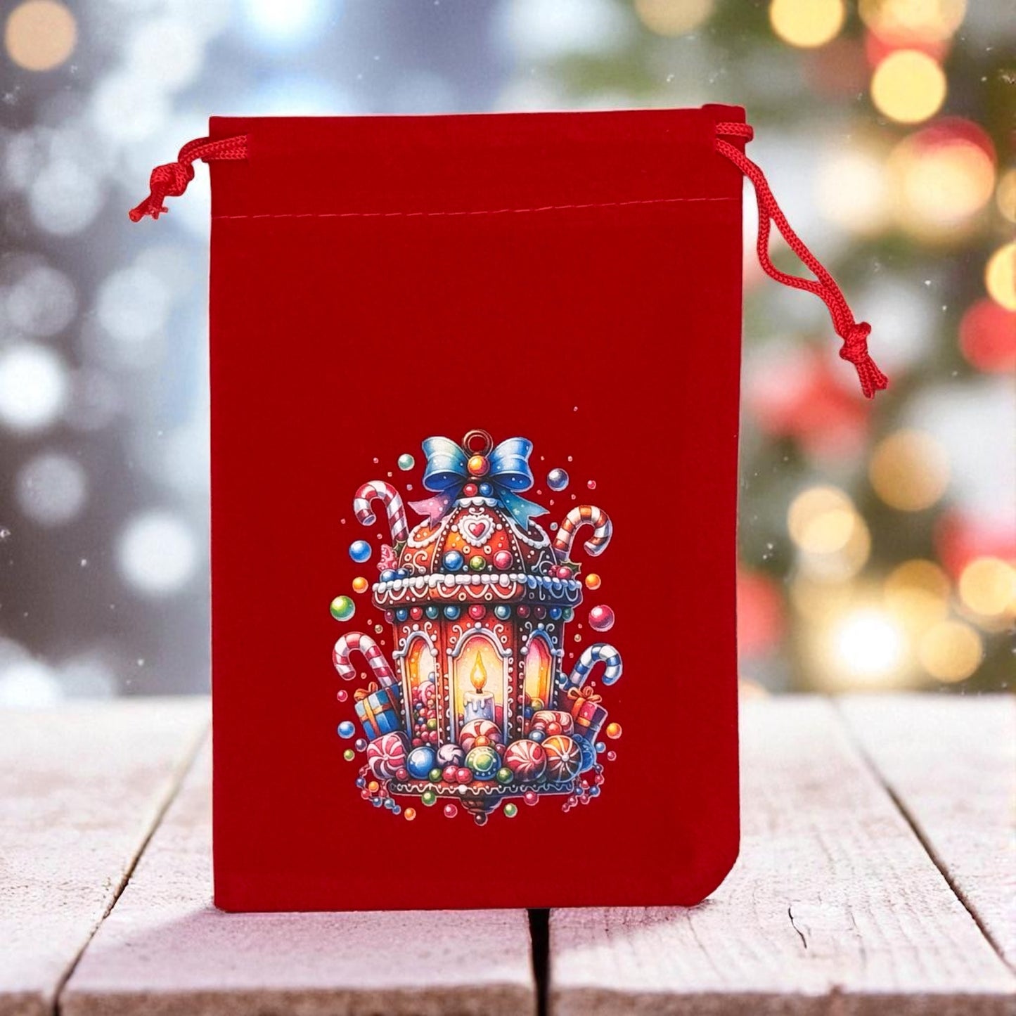 Samtbeutel " Candy Weihnachtslaterne " mit Kordelzug! 10 x 15 cm
