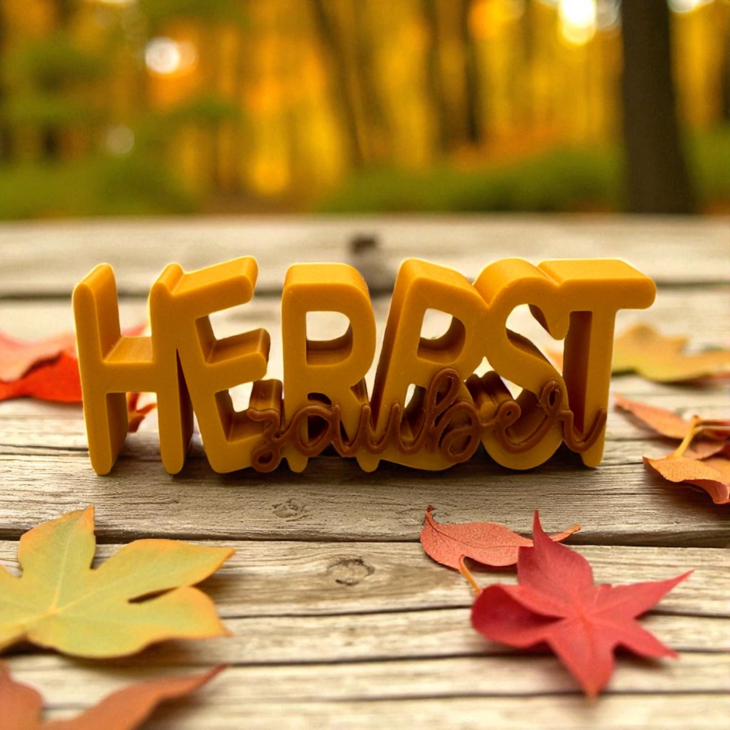 3D Druck Schriftzug Herbstzauber in Gold und Braun – Herbstdeko von fks-design