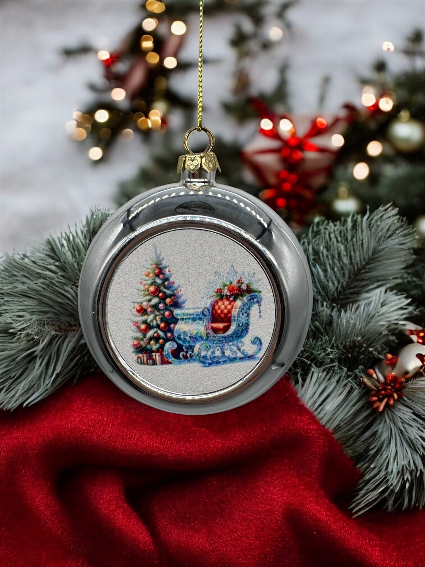 Kunststoff Weihnachtskugel " Santas Schlitten "!