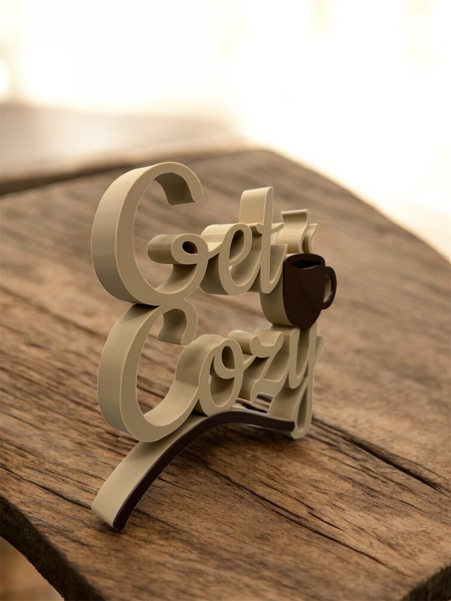 Get Cozy Schriftzug 3D gedruckt WohndekGet Cozy Schriftzug 3D Druck - Wohndeko Hygge - fks-design