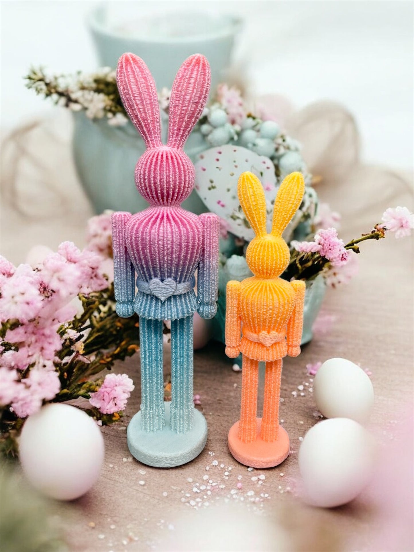 3D Druck Hasen Nussknackerstil 2er Set Variante gestreift und strukturiert in Pastell – Osterdeko von fks-design