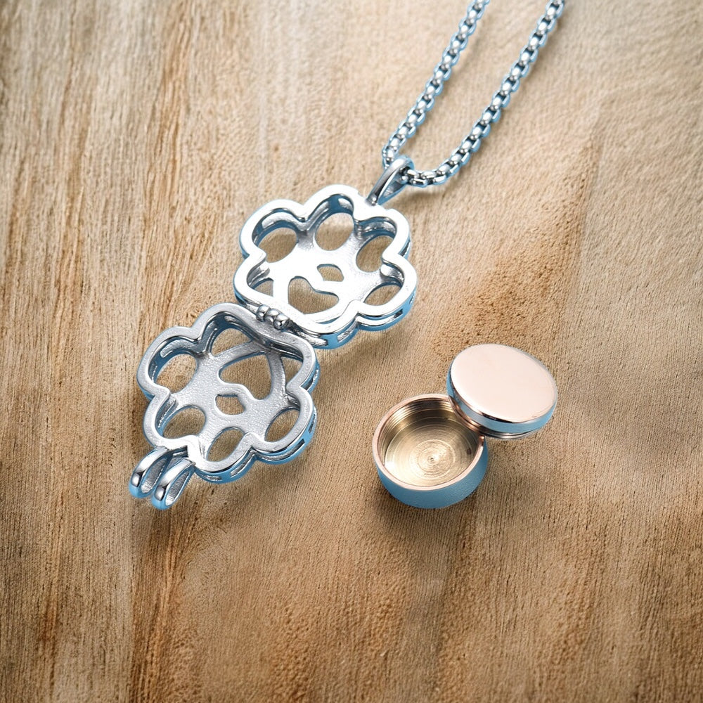 Urnen Halskette Pfote mit Schraubverschluss Erinnerungsschmuck für Hunde und Katzen