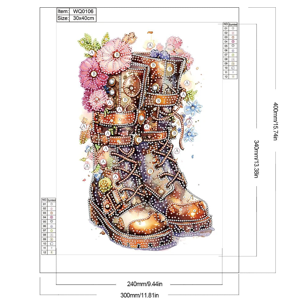 Diamond Painting Kit " Strass Blumen Stiefel "! 30 x 40 cm!