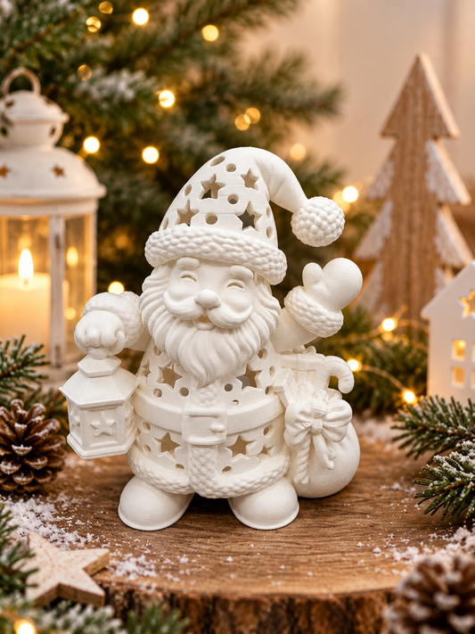 3D-Druck LED-Teelichthalter Weihnachtsmann aus weißem PLA mit Sternenmuster von fks-design
