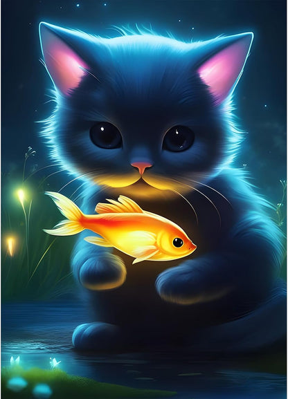 Diamond Painting Kit " Katze mit Fisch "! 30 x 40 cm!