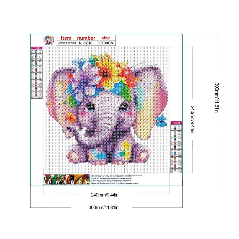 Diamond Painting Kit " Blumiger Elefant "! 30 x 30 cm!