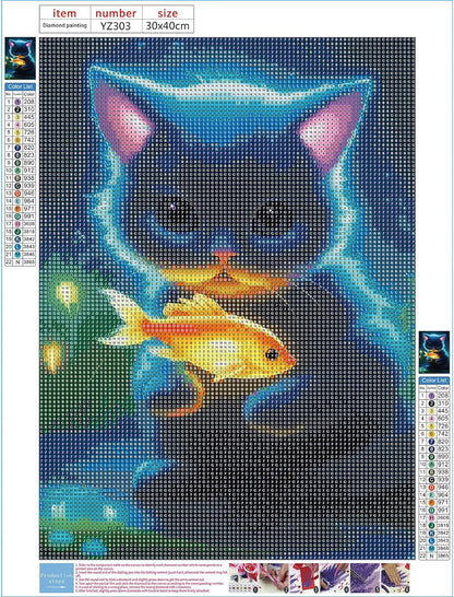 Diamond Painting Kit " Katze mit Fisch "! 30 x 40 cm!