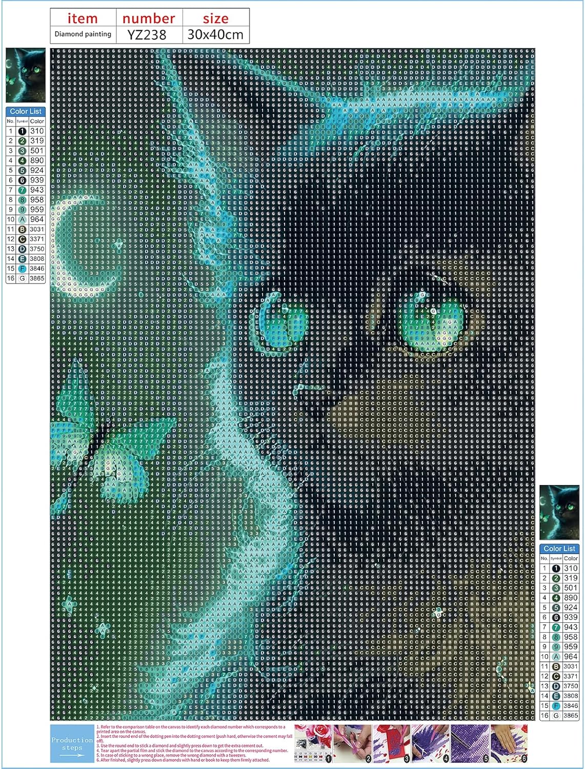Diamond Painting Kit " Schwarze Katze "! 30 x 40 cm!