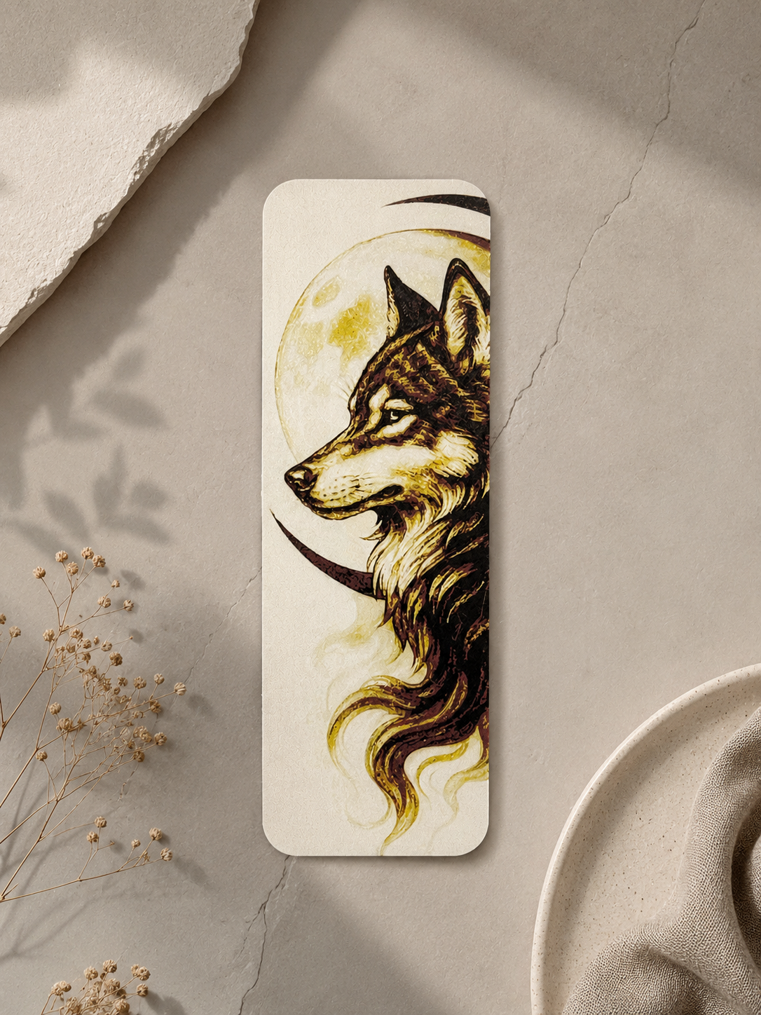 Wolf Lesezeichen 3D Druck HueForge Art mit Mond-Motiv aus PLA, ca. 5×15 cm – von fks-design
