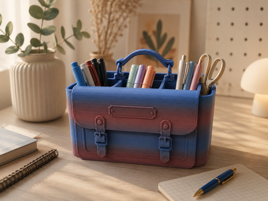 3D-gedruckter Stiftehalter im Schulranzen-Design mit Farbverlauf aus PLA – Schreibtisch Organizer von fks-design
