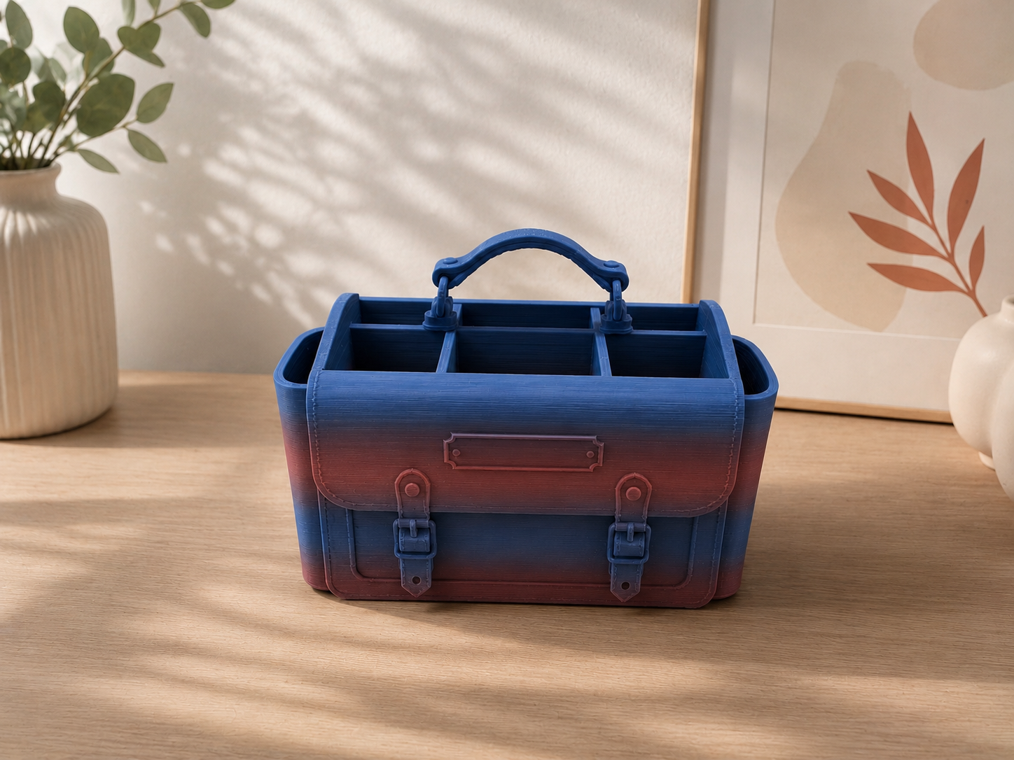 Stiftehalter Schulranzen 3D Druck mit Gradient-Optik in Blau-Rot – Schreibtisch Organizer für Kinder und Home-Office von fks-design
