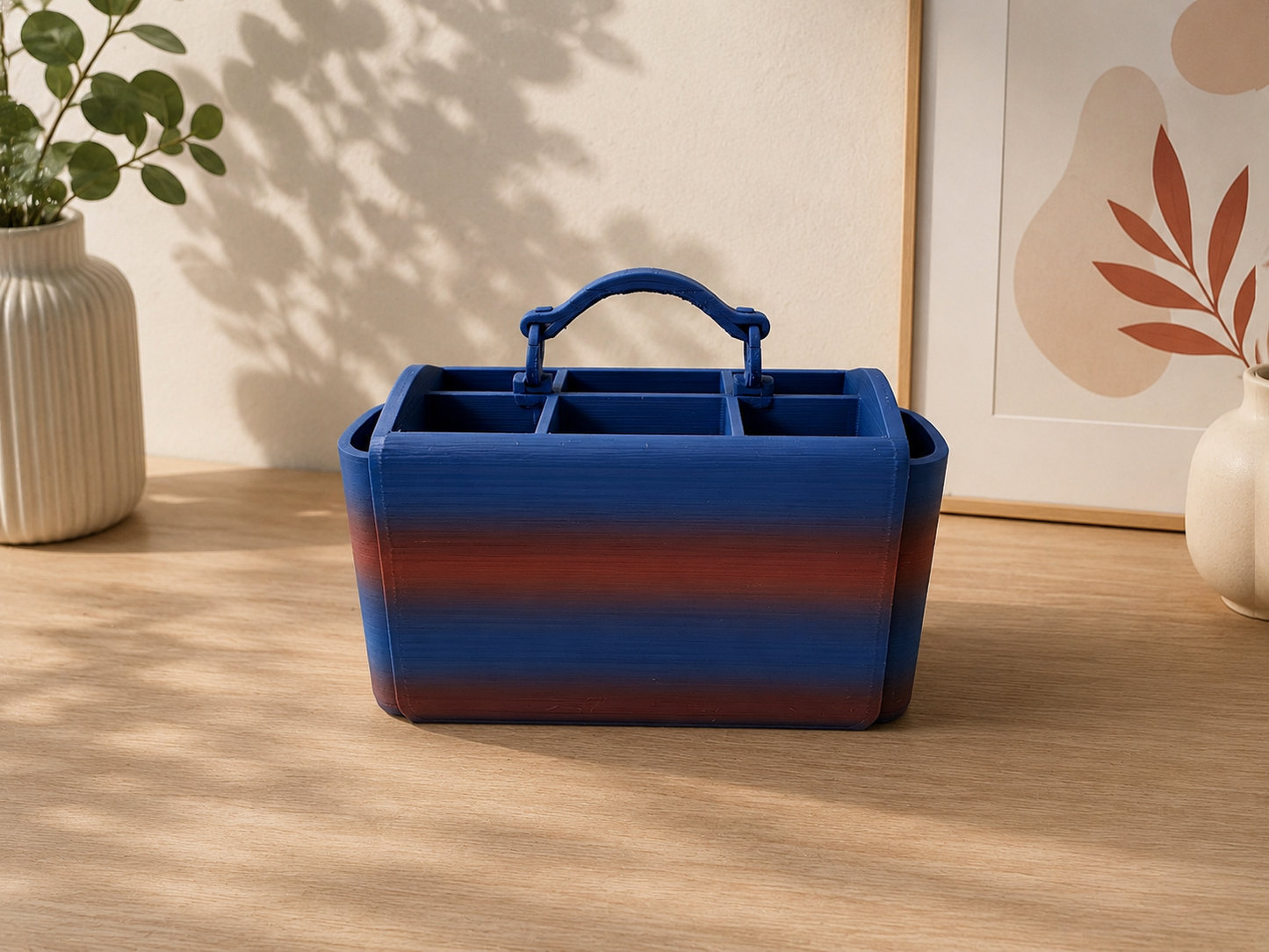 Rückansicht 3D Druck Stiftehalter Schulranzen Design – robuster PLA Organizer mit Tragegriff und Schnallen-Optik von fks-design
