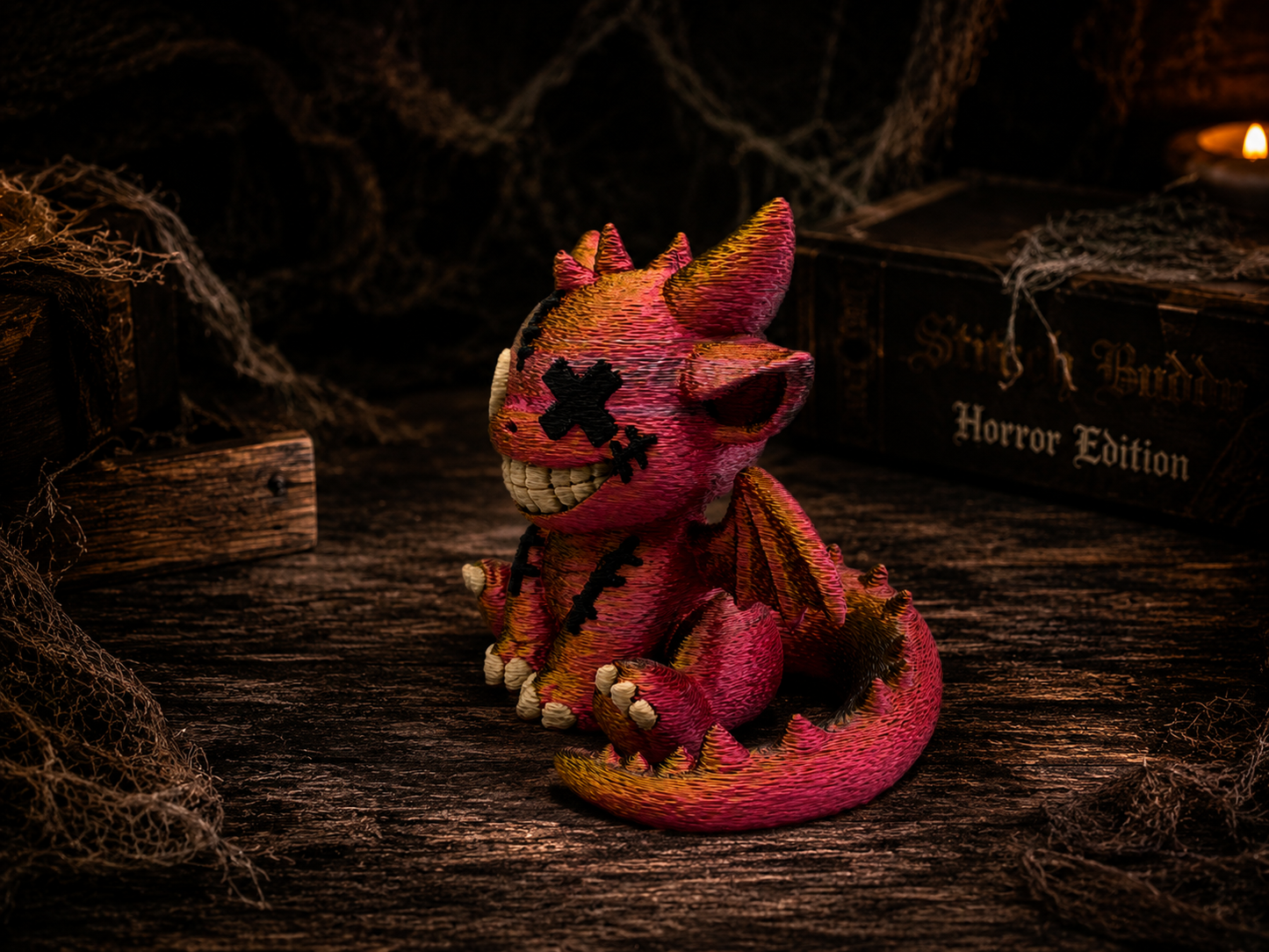 Stitch Buddie Horror-Drachen Seitenansicht – düstere 3D-Druck Figur mit geflicktem Look von fks-design
