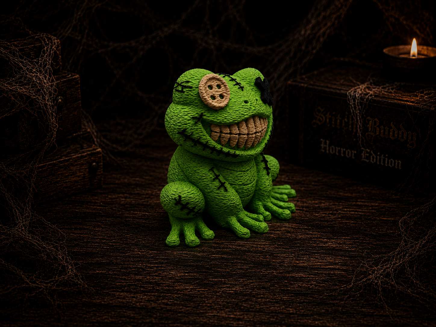 Detailansicht Stitch Buddie Horror-Frosch – handgefertigte 3D-Druck Sammelfigur ca. 8×11 cm von fks-design
