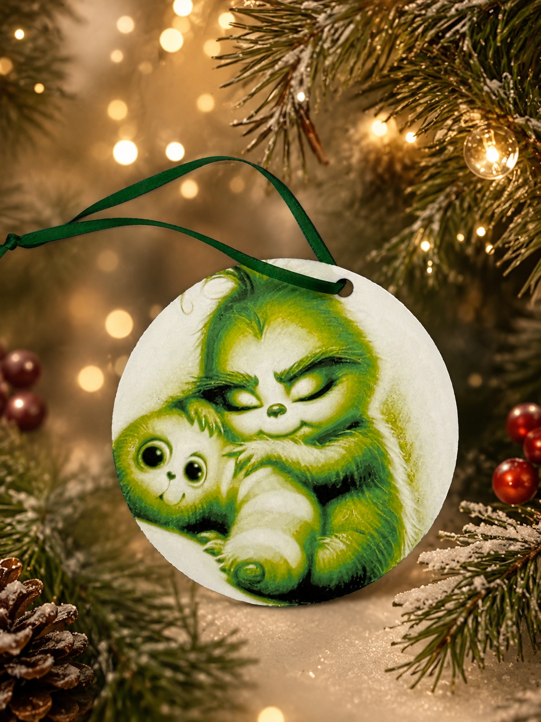 Grünes Baby Monster 3D Druck Weihnachtsanhänger Hueforge Art PLA Christbaumschmuck von fks-design
