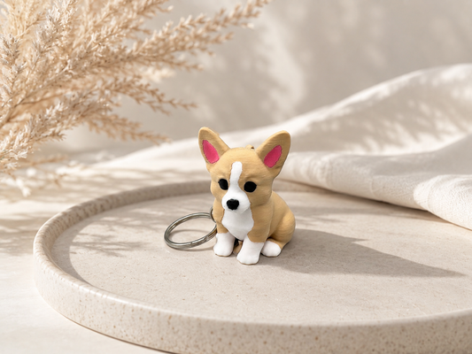 Corgi Schlüsselanhänger 3D-Druck aus PLA mit Metallring – detailreiche Hundefigur von fks-design
