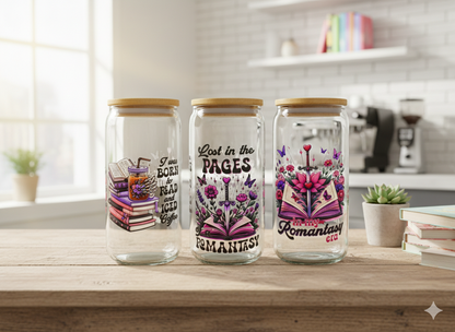Trinkglas Romantasy 550ml mit Bambusdeckel und Trinkhalm UV-DTF Motiv von fks-design
