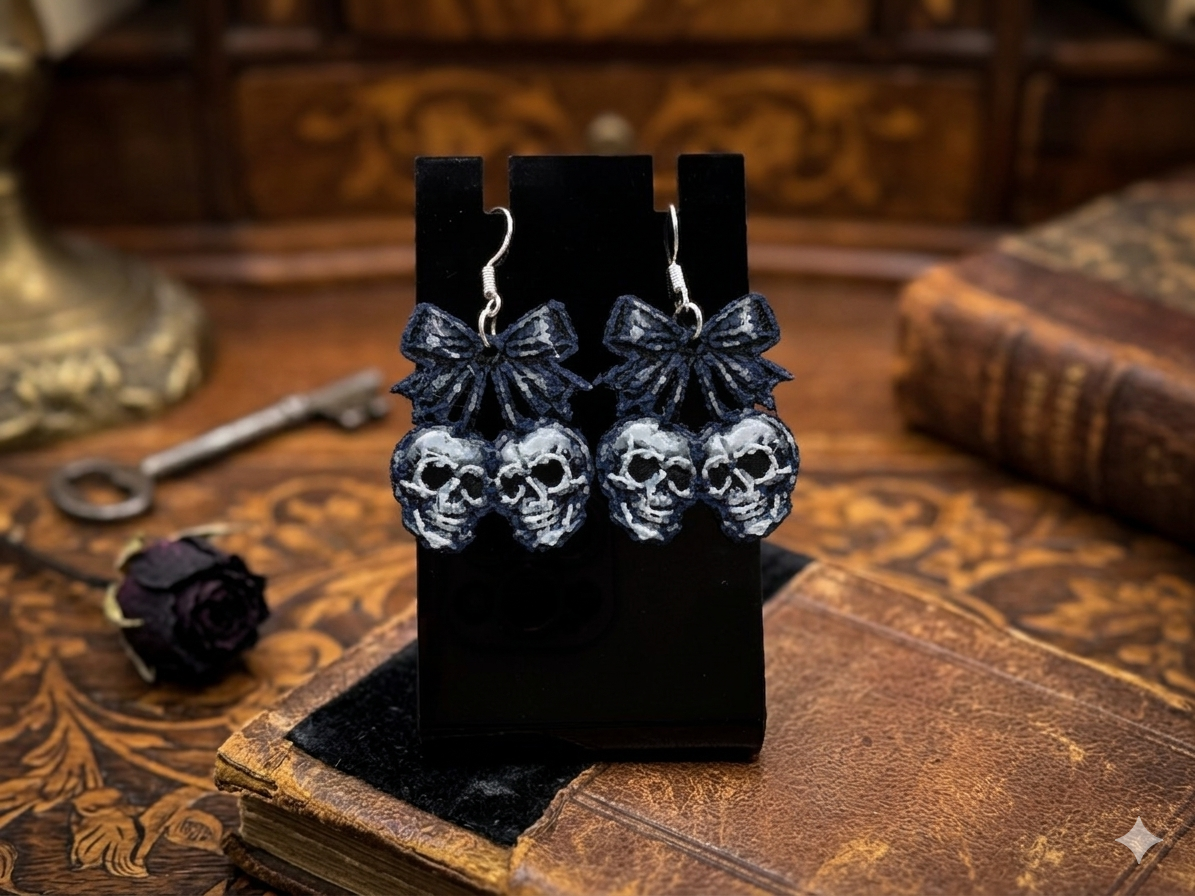 Gothic Totenkopf Kirschen Ohrringe aus PLA 3D-Druck mit 925er Silberhaken – Dark Fashion Schmuck von fks-design
