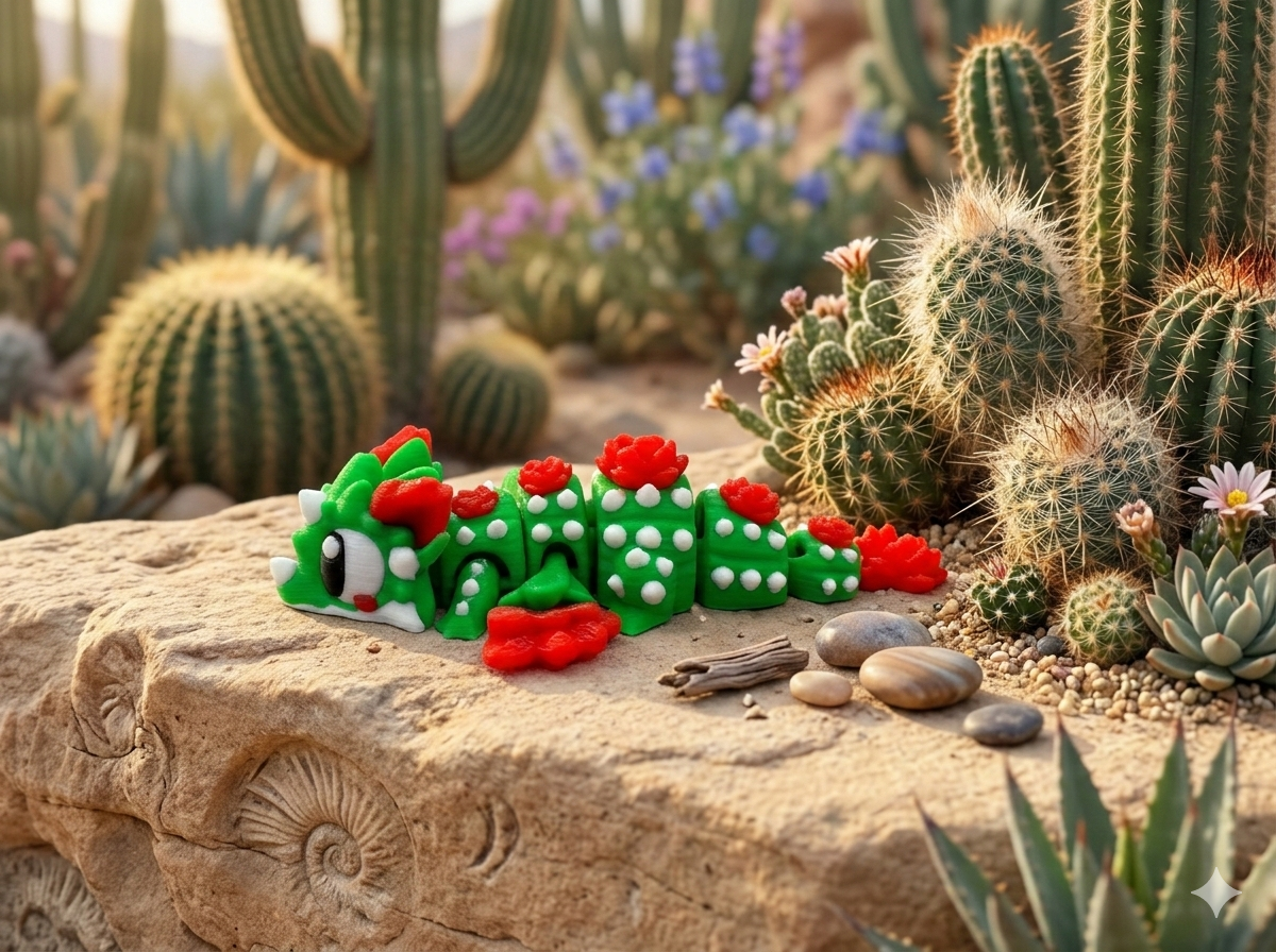 Mini Flexi Blumen Kaktus Drache 3D Druck Grün-Rot beweglich 6cm Fantasy - fks-design
