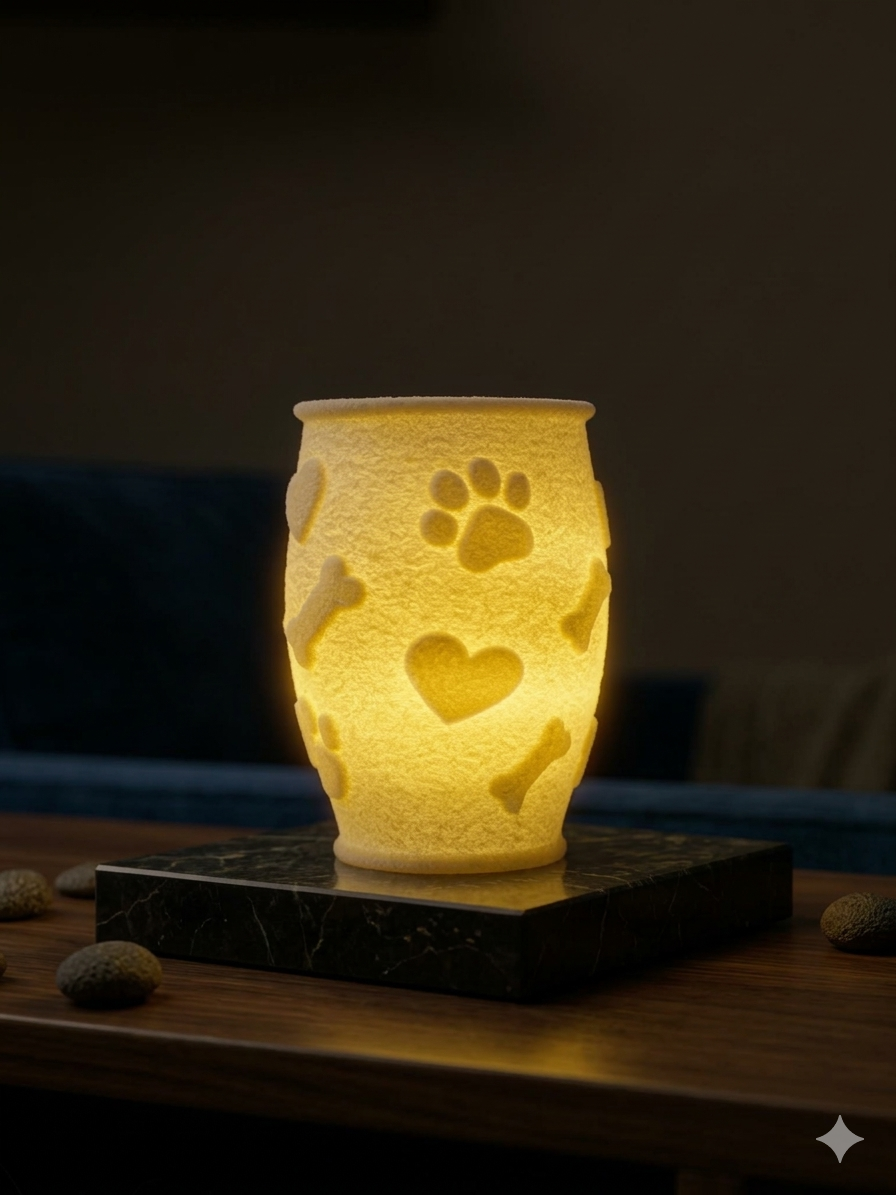 LED Teelichthalter Knochen Pfoten Herz 3D Druck - Detailansicht 10cm hoch - fks-design
