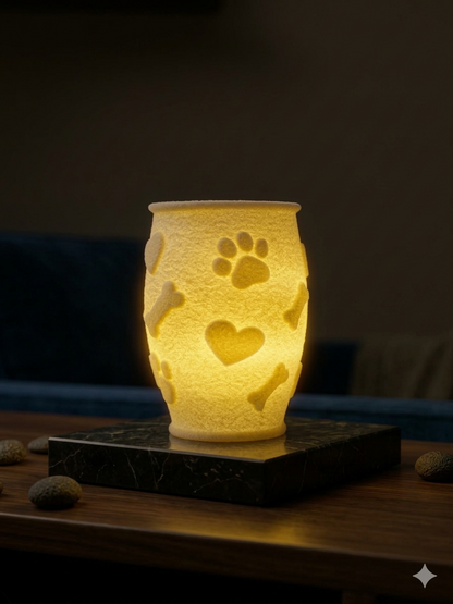LED Teelichthalter Knochen Pfoten Herz 3D Druck - Detailansicht 10cm hoch - fks-design

