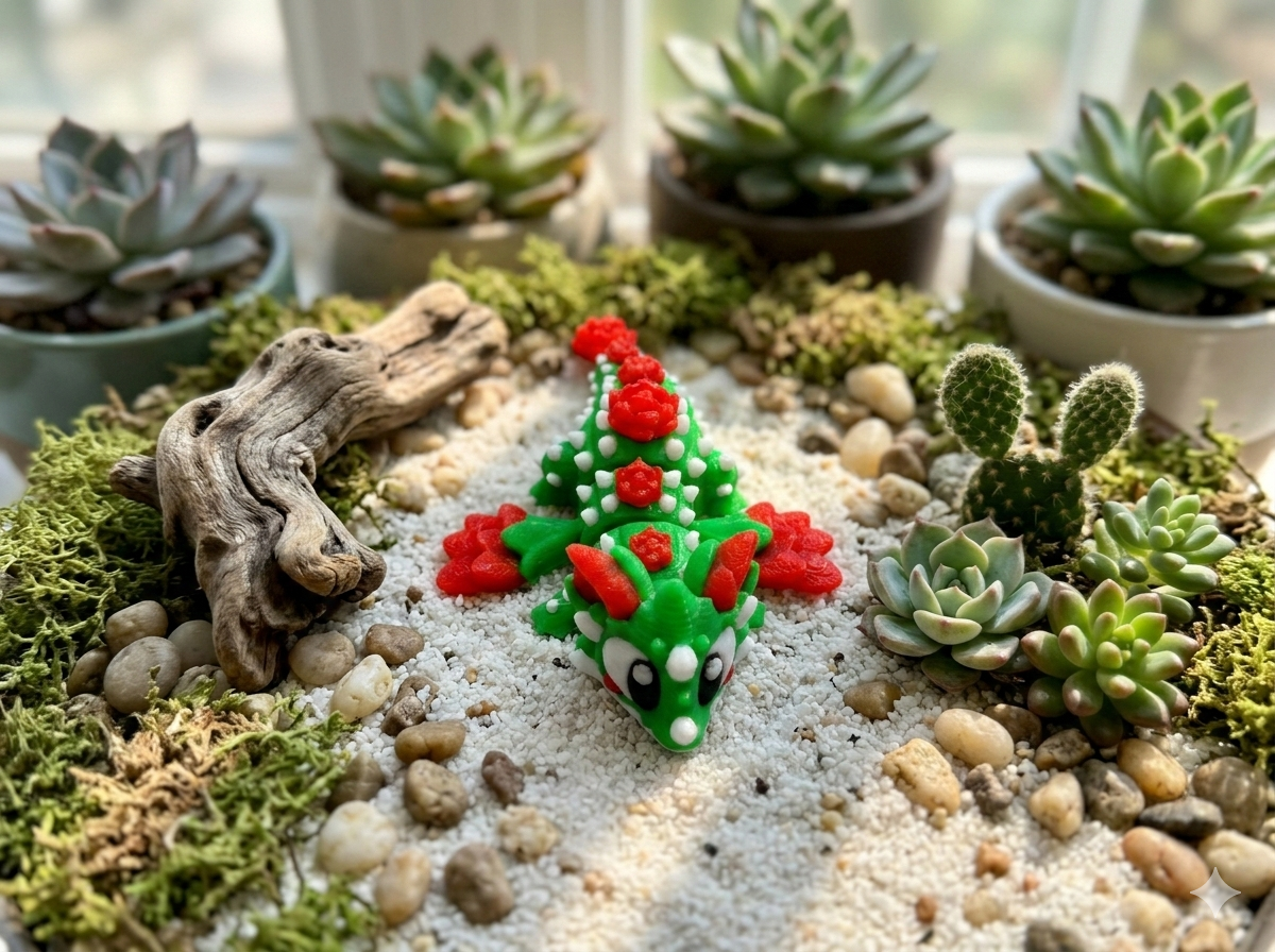 Mini Flexi Blumen Kaktus Drache Seitenansicht 3D gedruckt PLA Mini Fantasy Deko - fks-design
