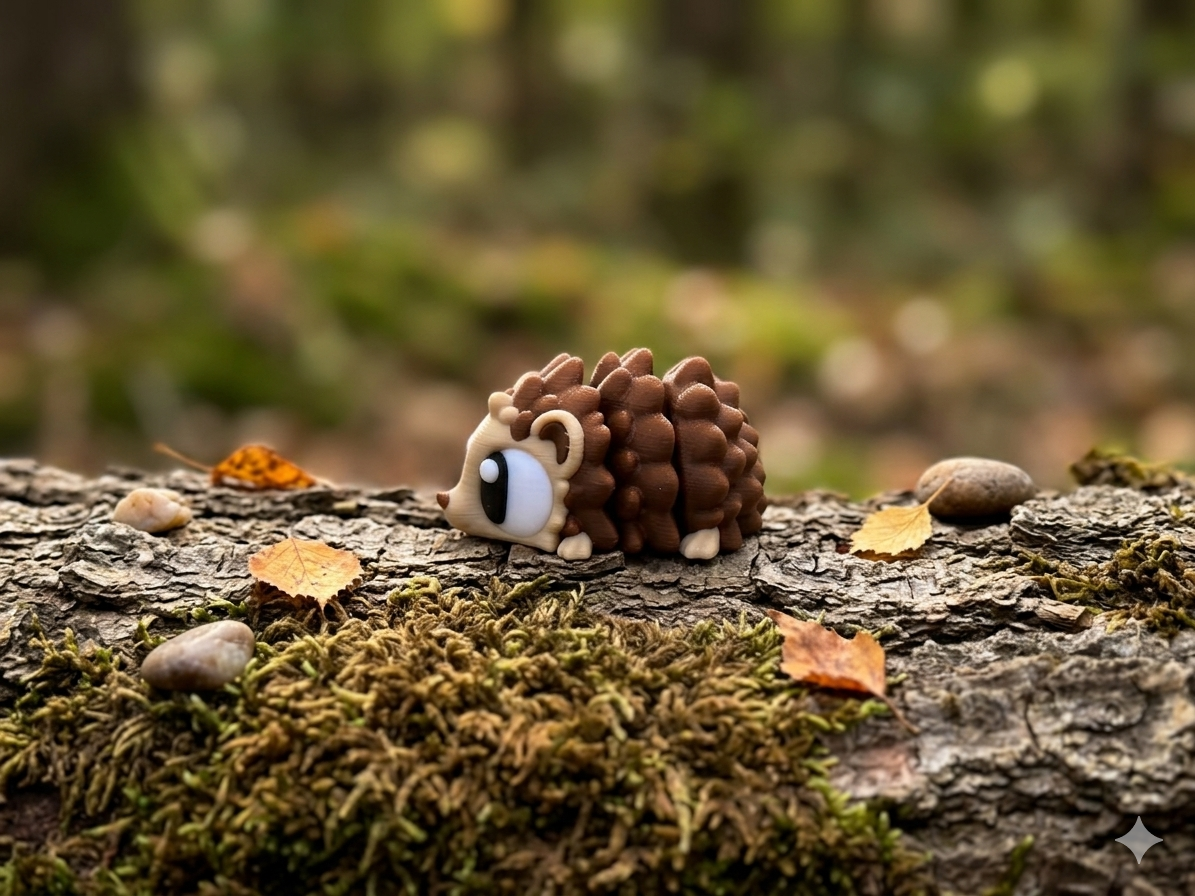 Mini Flexi-Igel fks1/36 in der Hand – kompaktes Fidget Toy aus PLA mit großen Augen von fks-design
