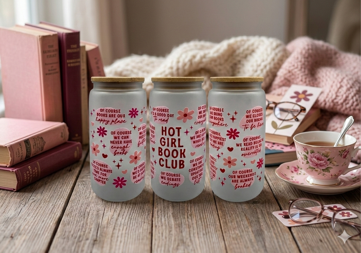 Matter Trinkbecher Book Club mit Bambusdeckel und Trinkhalm UV-DTF Motiv 550ml von fks-design
