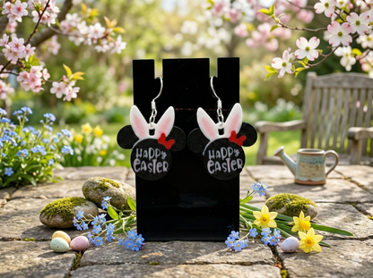 3D Druck Ohrringe Happy Easter Maus mit Hasenohren und 925er Sterling Silber Ohrhaken – Osterschmuck von fks-design
