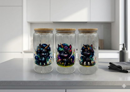 Trinkbecher Black Unicorn mit Bambusdeckel und Trinkhalm UV-DTF Motiv 550ml von fks-design
