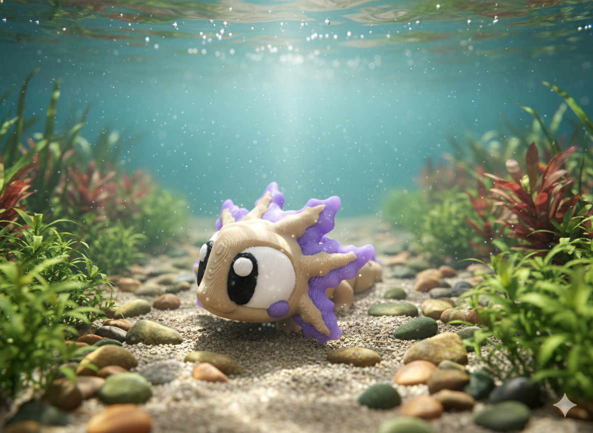 Mini Flexi Axolotl Detailansicht Kiemen bewegliche Glieder 3D-Druck Fidget Toy - fks-design
