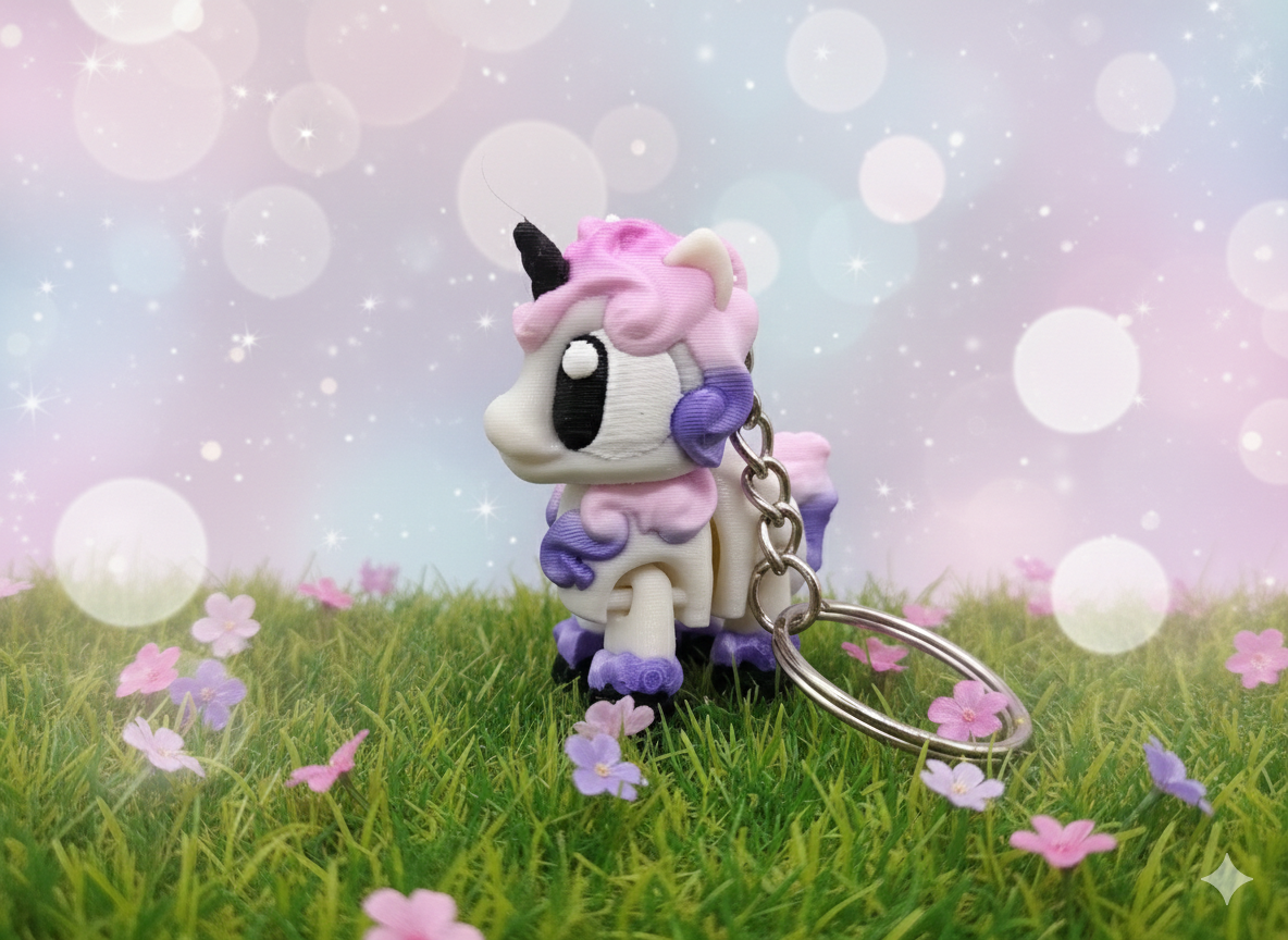 3D-gedruckter Flexi Schlüsselanhänger Einhorn beweglich Fantasy