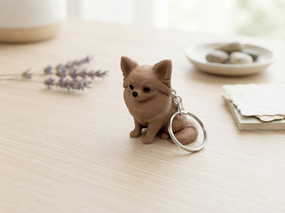 3D Druck Schlüsselanhänger Chihuahua beige aus PLA mit Metallring – Seitenansicht von fks-design
