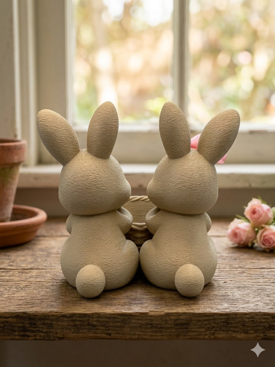 Dekoratives Hasen-Duo mit geflochtenem Körbchen – 3D gedruckte Frühlingsdeko von fks-design
