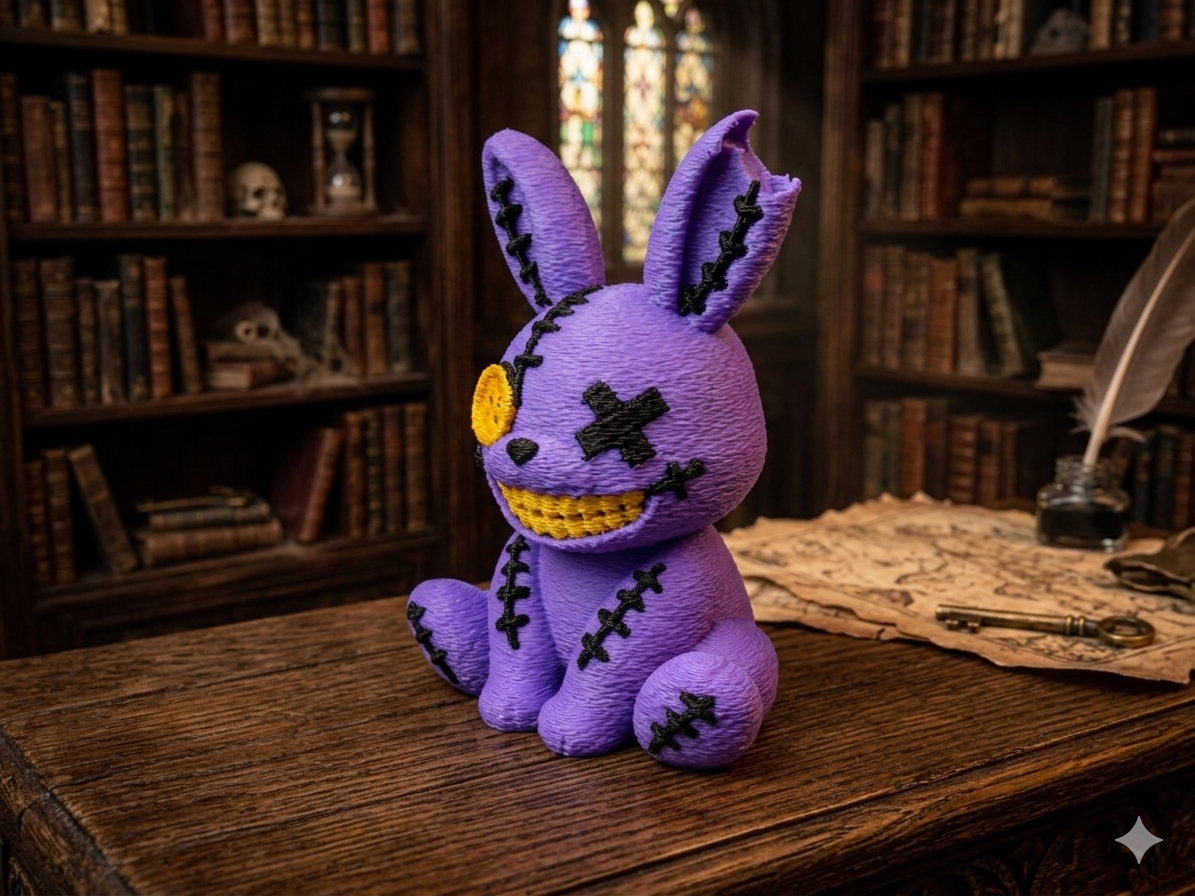 Stitch Buddie Horror-Hase von der Seite, matte PLA-Oberfläche, Gothic-Deko-Figur – von fks-design
