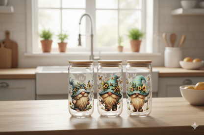 Trinkglas Blaues Wichtel Trio 550ml mit Bambusdeckel und Trinkhalm UV-DTF Motiv von fks-design
